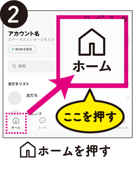 2.ホームを押す