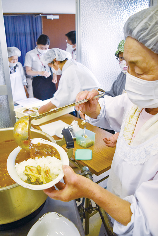 タマネギ、エンドウマメをたっぷり入れた野菜のかき揚げ入りカレーの写真