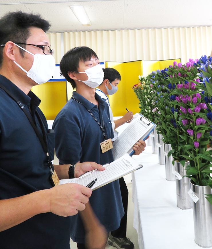 花卉共進会の審査の写真