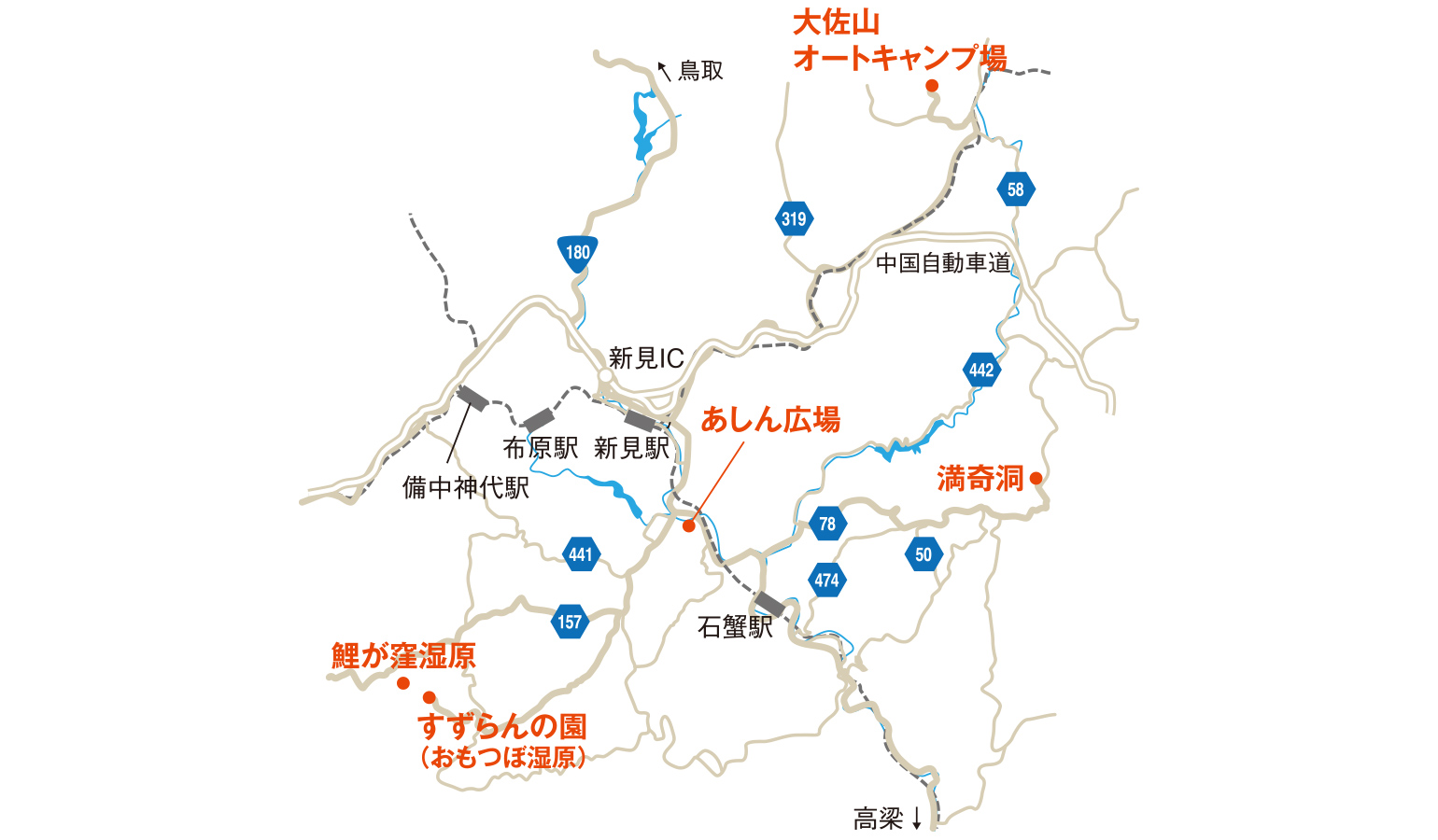 あしん広場と周辺の見所の地図