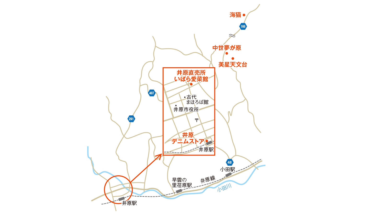 井原直売所 いばら愛菜館と周辺の見所の地図