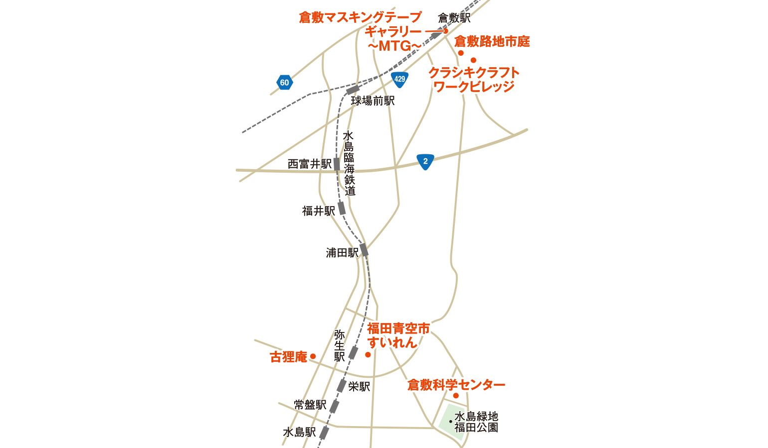 福田青空市すいれんと周辺の見所の地図