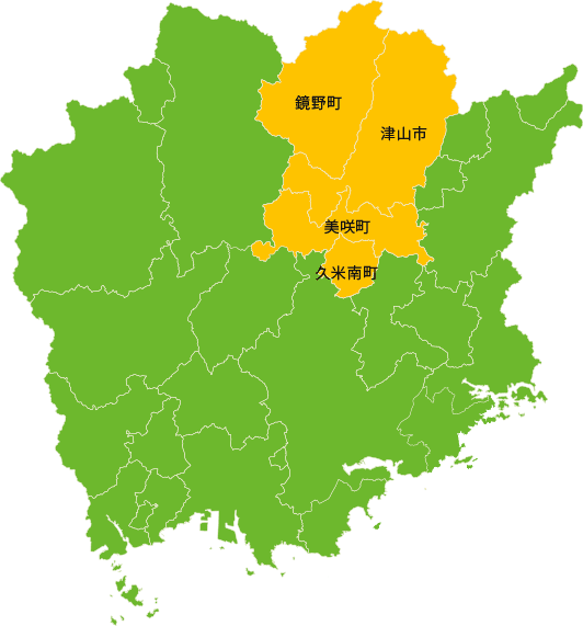 津山小麦の産地を示した地図