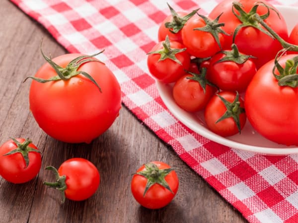 トマトとミニトマトがかわいく盛られた写真